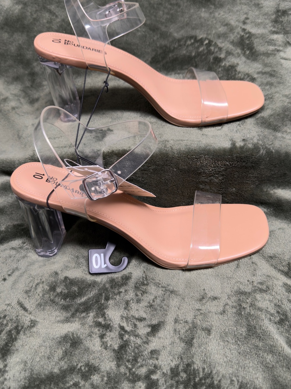 No Boundaries Nude Clear Strap Block Heel Sandals
